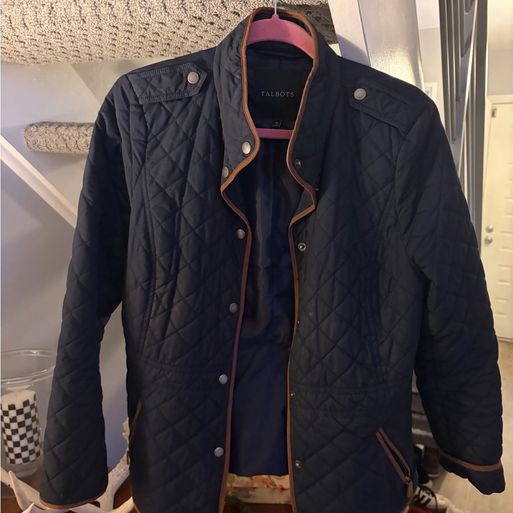 Talbots women’s Quilted Jacket - Navy and Tan